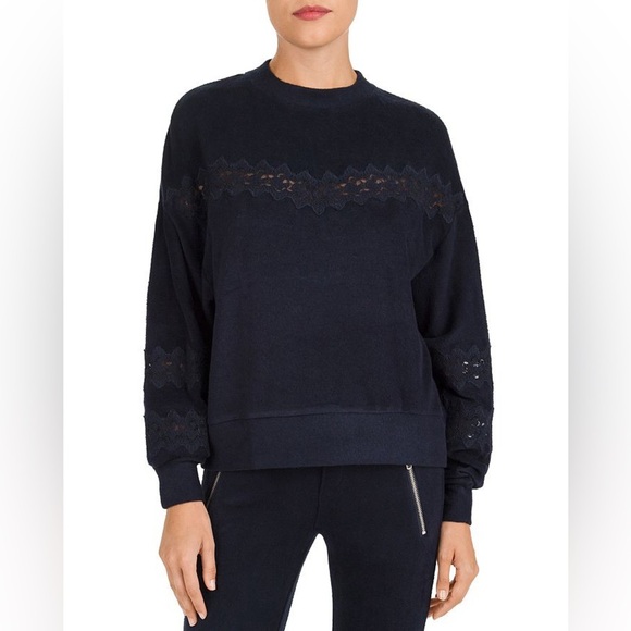 🔥 KOOPLES X SPORT Sweet Fleece Lace-inset Sweatshirt In Navy Size 1 - Picture 6 of 6